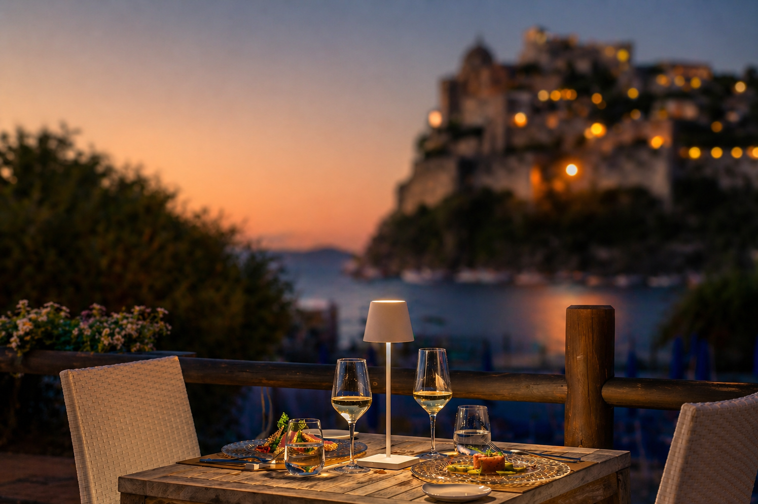 Approdo in gozzo e cena al tramonto